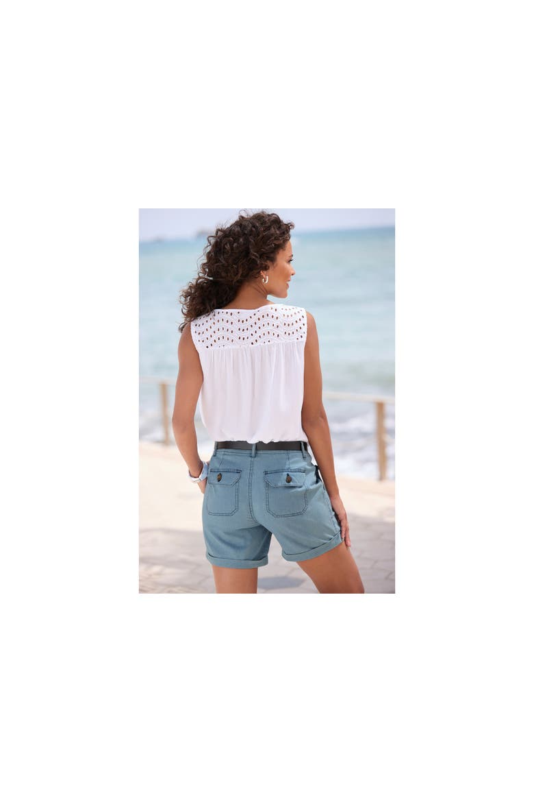 Sleeveless Eyelet Top, Alternate, color, White