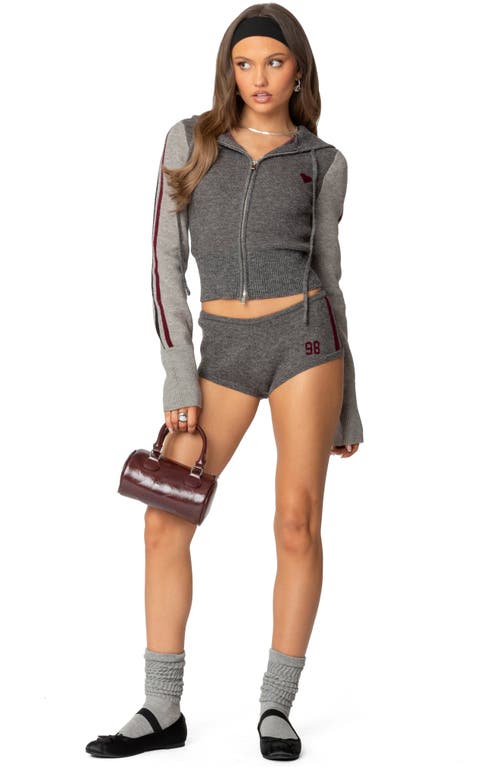 Shop Edikted Intarsia Heart Hooded Zip Cardigan In Gray