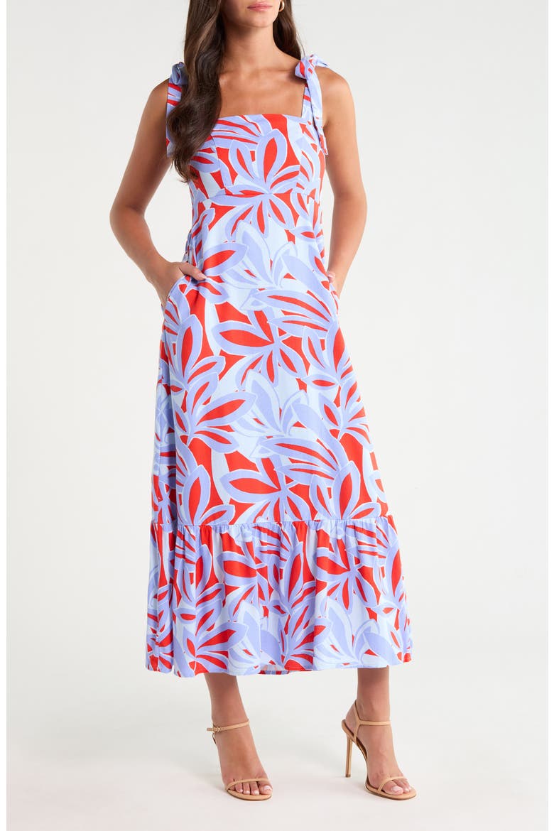 Hendy Shoulder Tie Maxi Sundress, Main, color, RED-BLUE