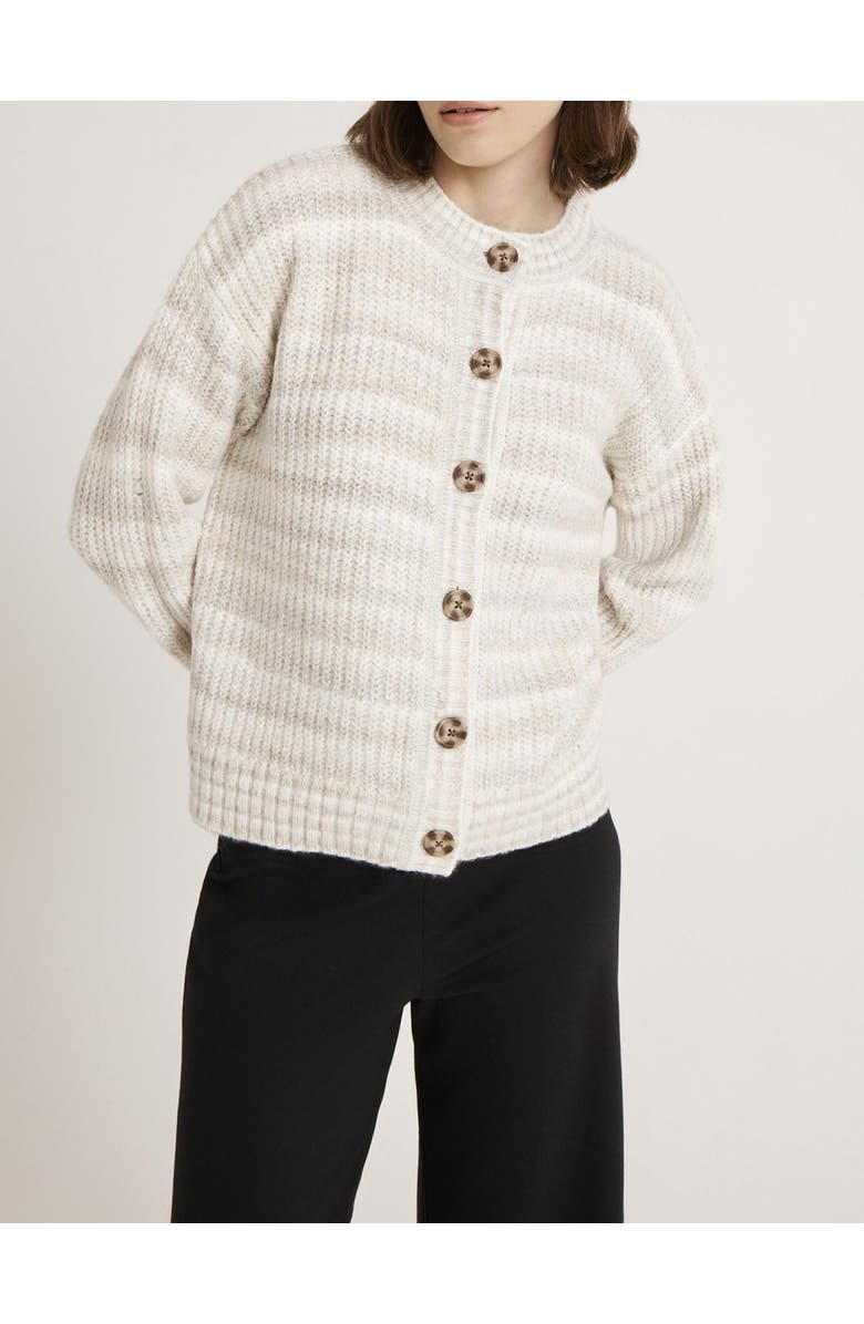 Finery London Whitney Round Neck Knitted Cardigan, Alternate, color, Ivory Stripe