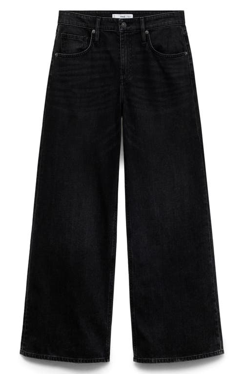 Mango Low Waist Wideleg Jeans Black Denim In Black Denim