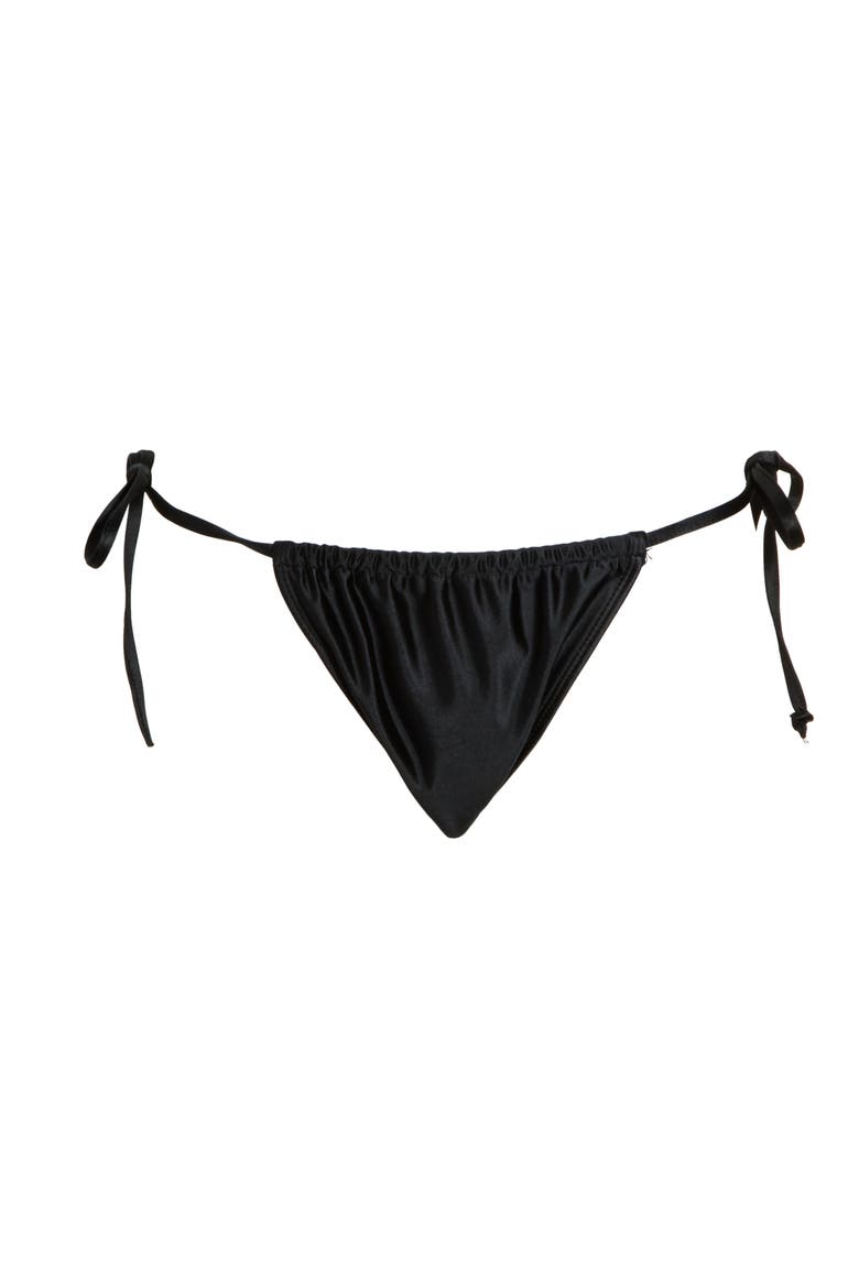 Ruched String Bikini Bottoms, Alternate, color, BLACK