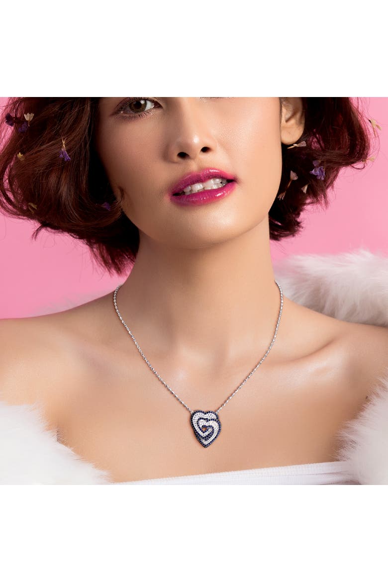 Created Blue & White Sapphire Interlocking Heart Necklace, Alternate, color, Created Sapphire