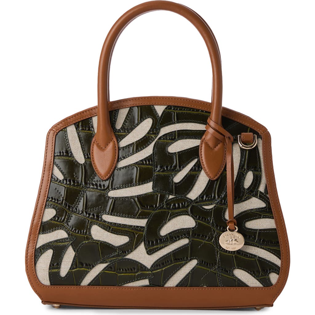 BRAHMIN BRAHMIN ROSETTA CROC EMBOSSED LEATHER & LINEN SATCHEL