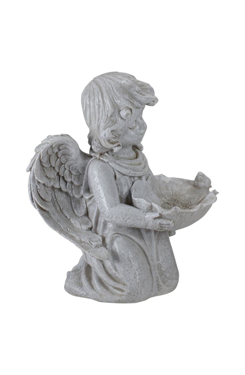 Northlight 9" Kneeling Angel with Flower Bird Feeder Outdoor Garden Statue, Alternate, color, Gray