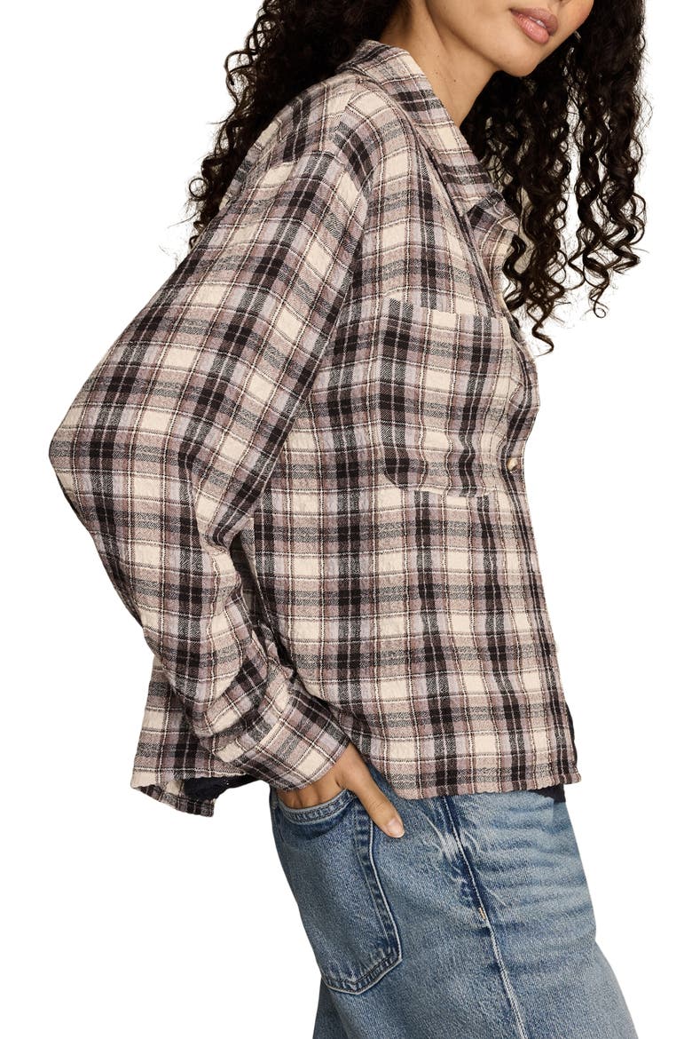 Plaid Crop Button-Up Shirt, Alternate, color, CREAM PLAID