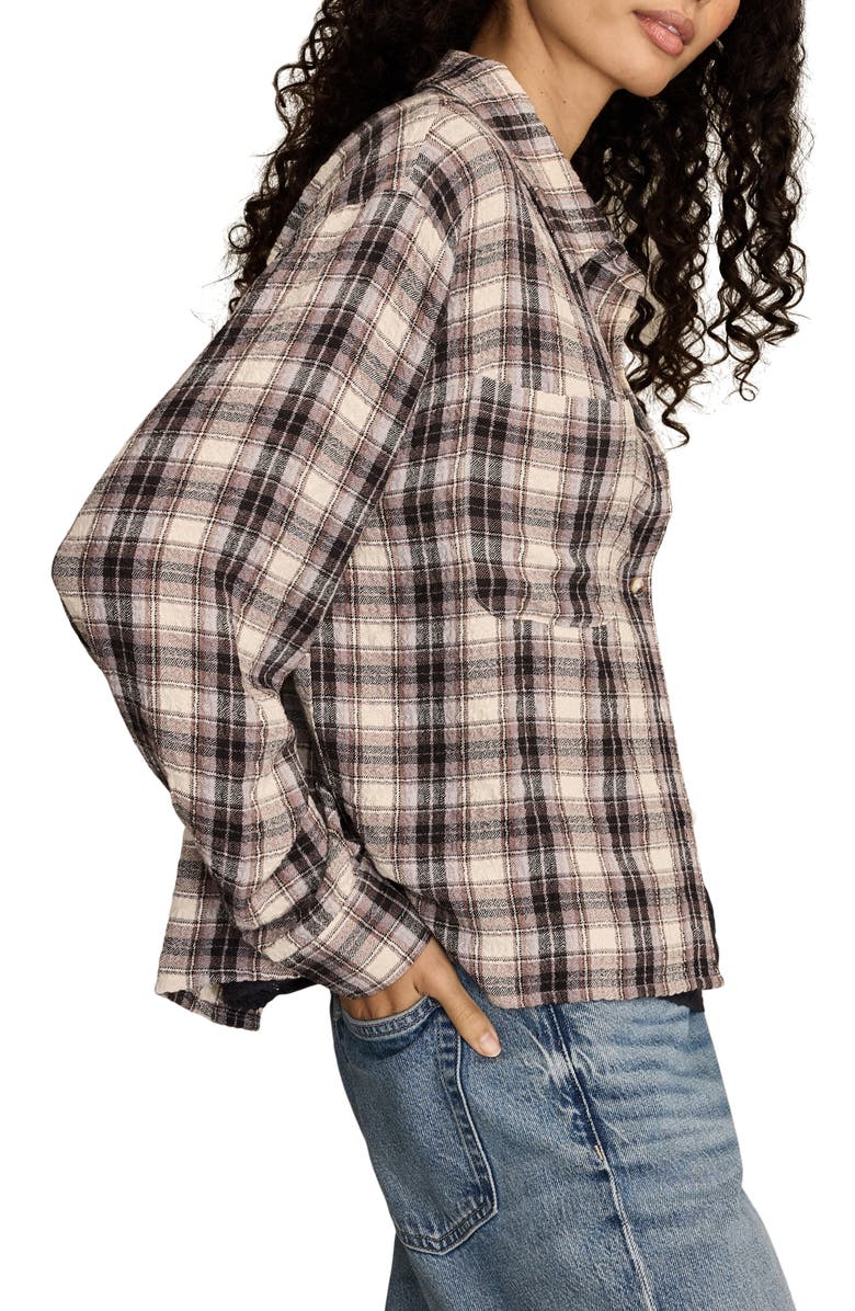 Lucky Brand Plaid Crop Button-Up Shirt, Alternate, color, Cream Plaid