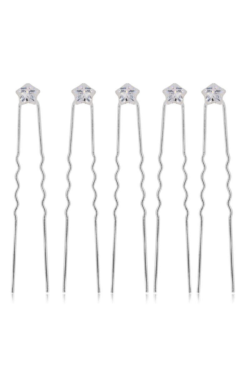 Brides & Hairpins Danai Set of 5 Crystal Hair Pins, Alternate, color, Silver