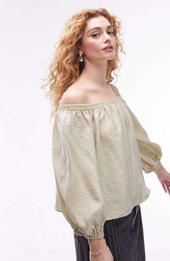 TOPSHOP TOPSHOP OFF THE SHOULDER BALLOON SLEEVE TOP
