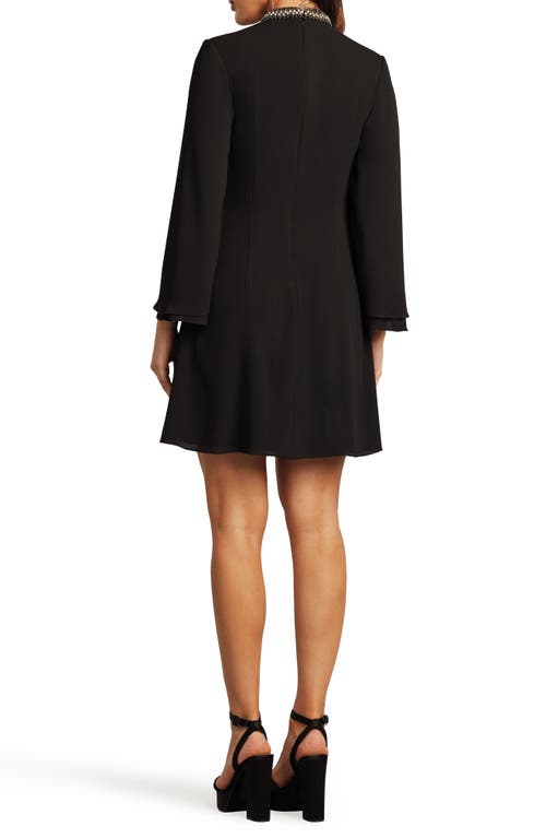 Sho By Tadashi Shoji Bead Detail Long Sleeve Swing Dress In Black