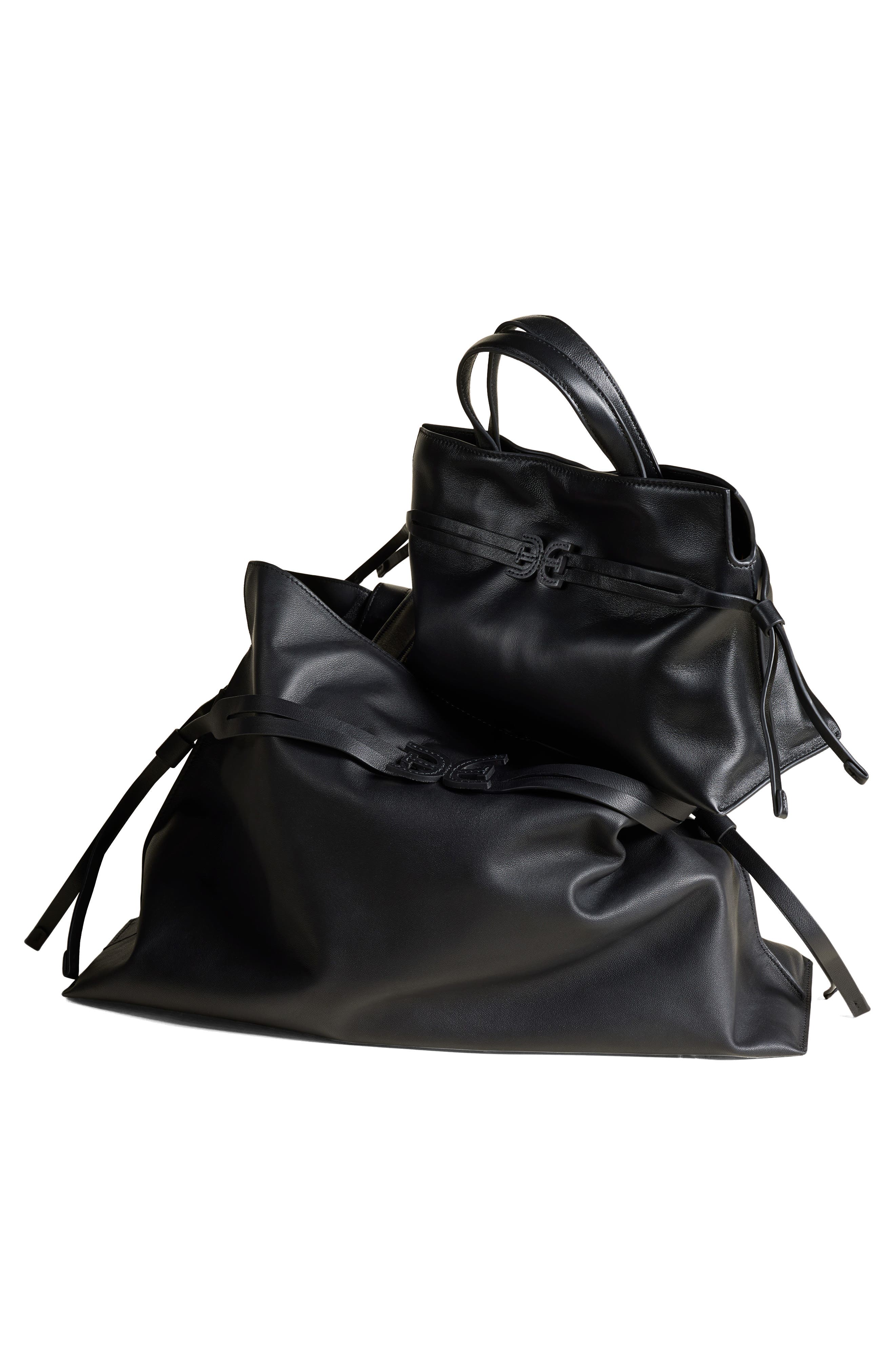 Sam Edelman Large Poppy Drawstring Leather Crossbody Bag, Alternate, color, Black