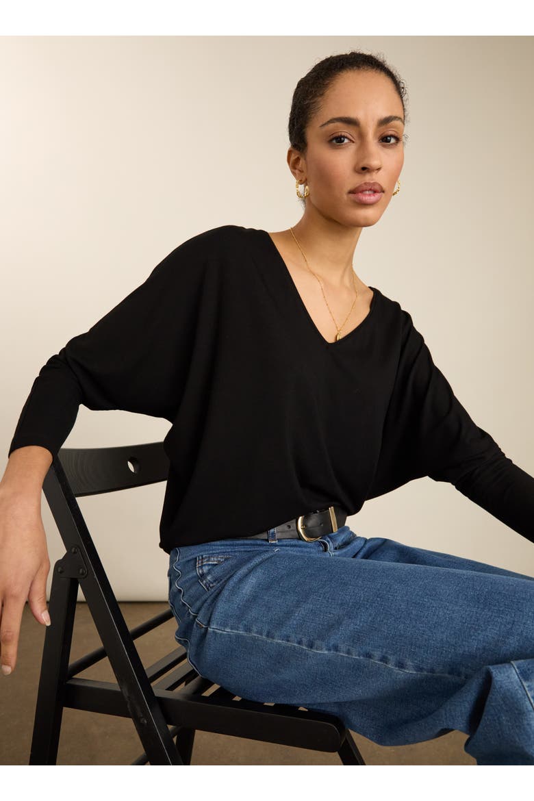 Ella Batwing Sleeve V-Neck Top, Alternate, color, Caviar Black