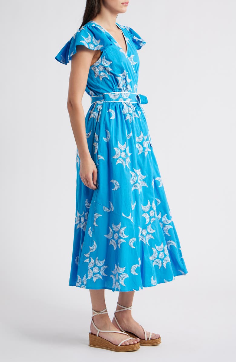 CIEBON Evelyn Embroidered Side Tie Cotton Wrap Dress, Alternate, color, Blue/ White