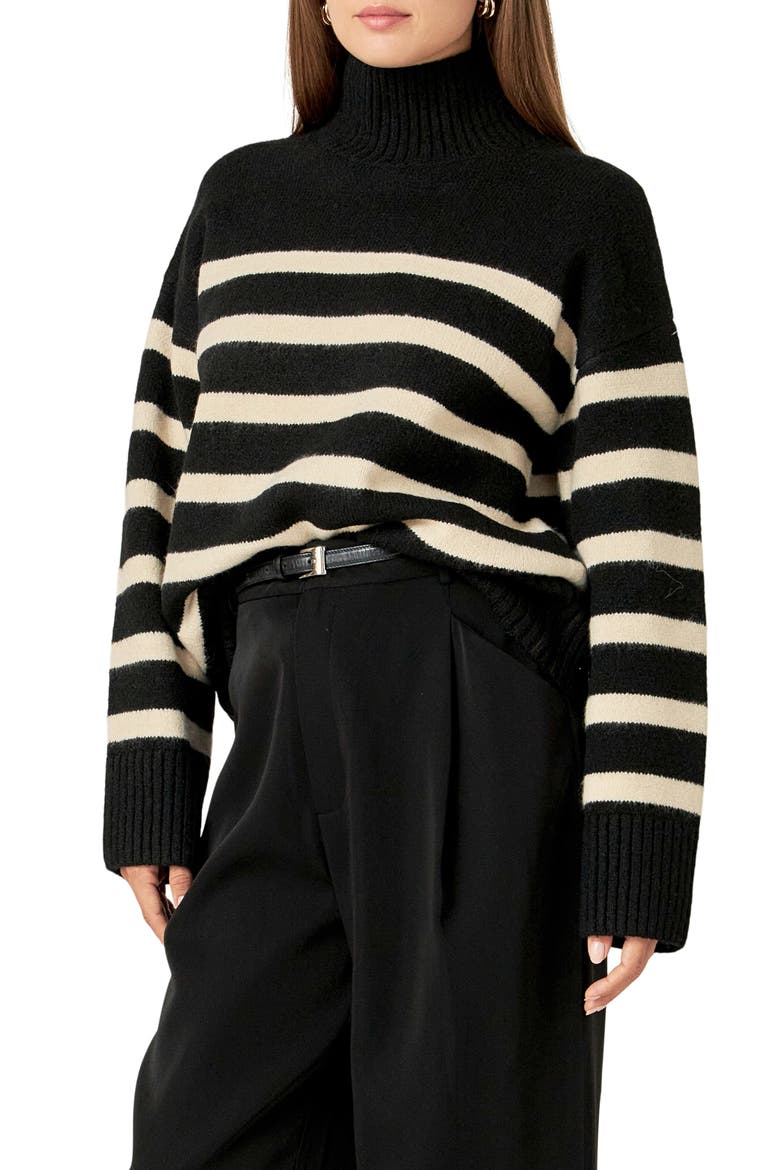 Stripe Turtleneck Sweater, Alternate, color, BLACK/ CREAM