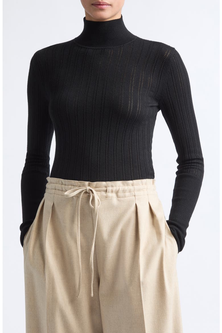 Slim Fit Thermal Stitch Mock Neck Merino Wool Top, Main, color, BLACK