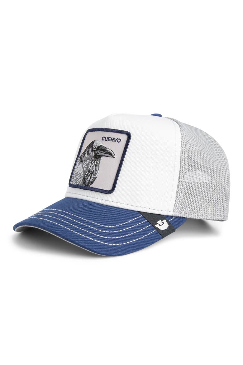 Tricolor Raven Patch Trucker Hat, Main, color, MULTI COLOR