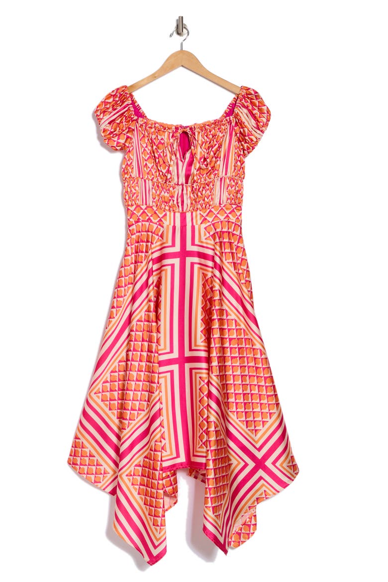 Handkerchief Midi Dress, Alternate, color, ORANGE DOT PRINT