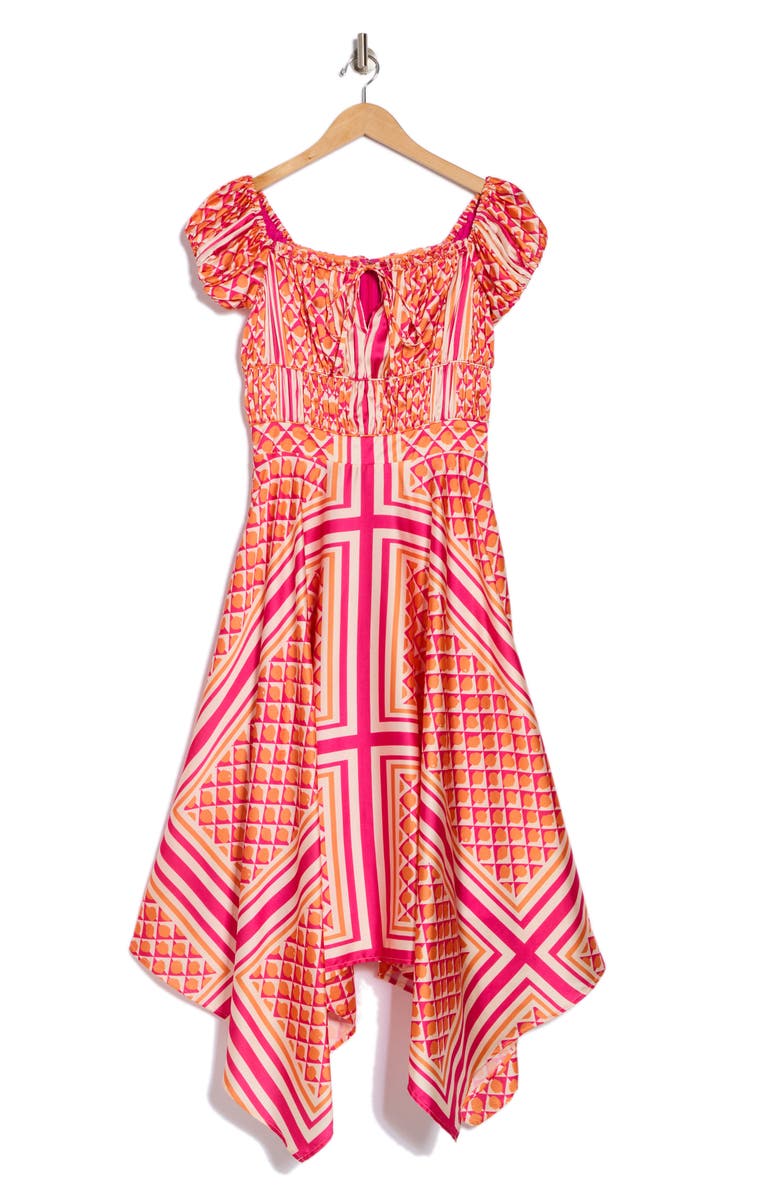 AREA STARS Handkerchief Midi Dress, Alternate, color, Orange Dot Print