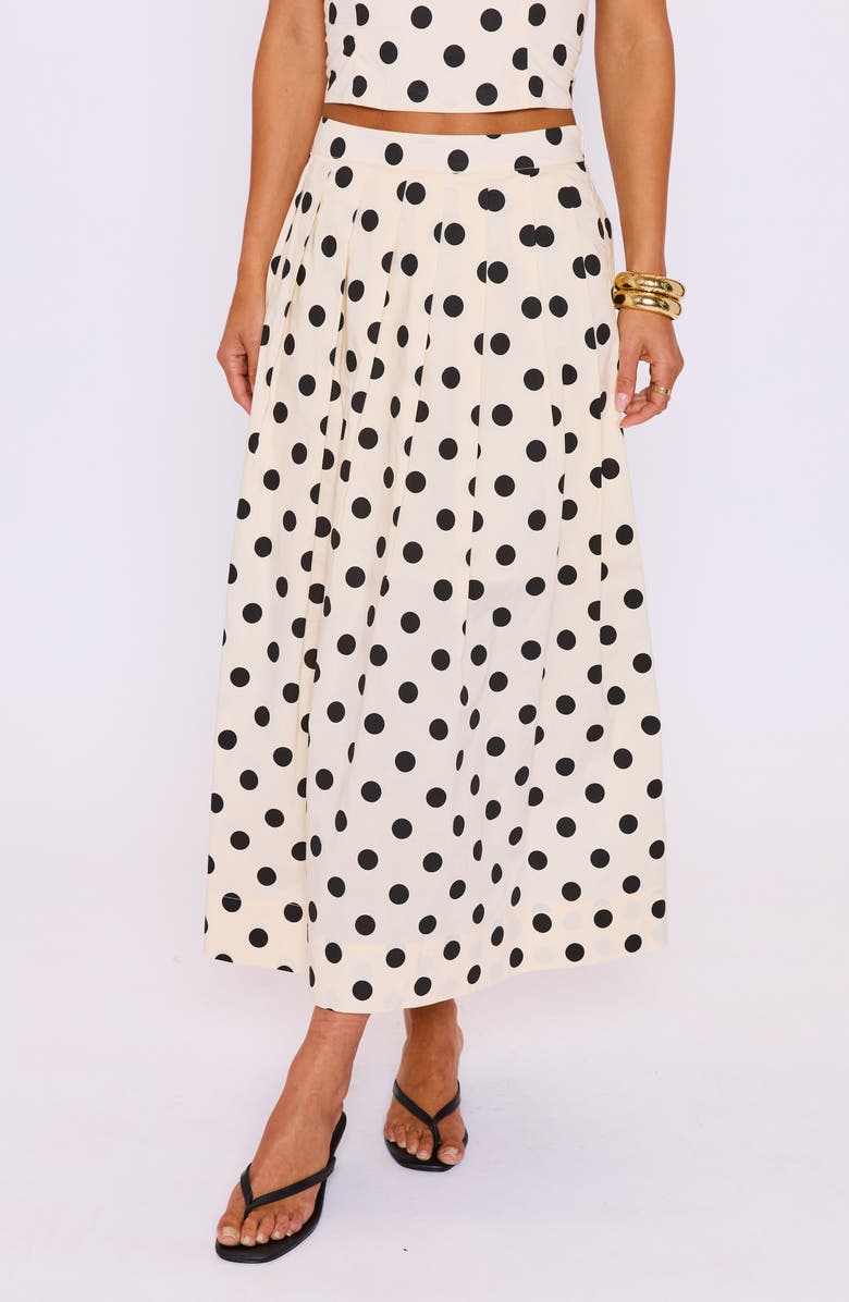 VICI Collection Cami Polka Dot Pleated Maxi Skirt, Alternate, color, Cream/ Black