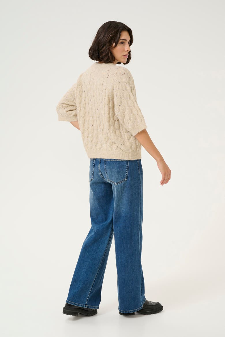 Malene Half Sleeve Round Neck Pullover, Alternate, color, Feather Gray Melange
