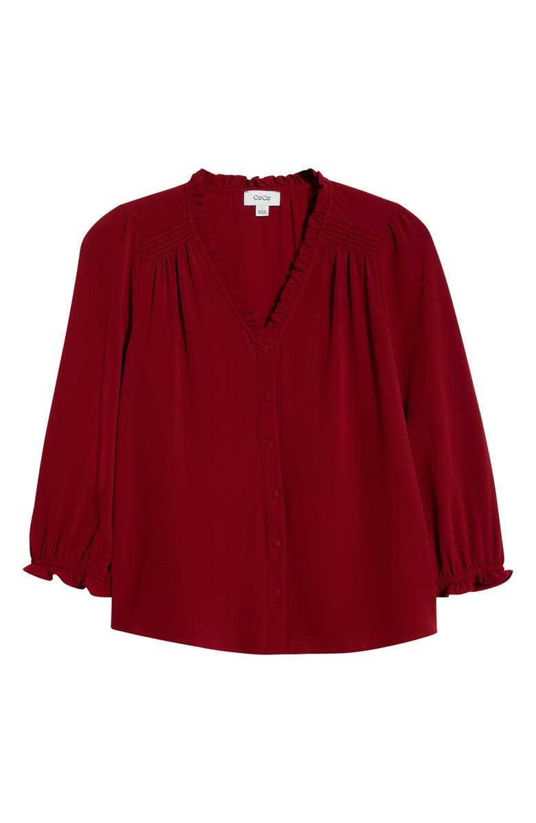 CeCe Ruffle V-Neck Blouse, Alternate, color, Mulberry Red