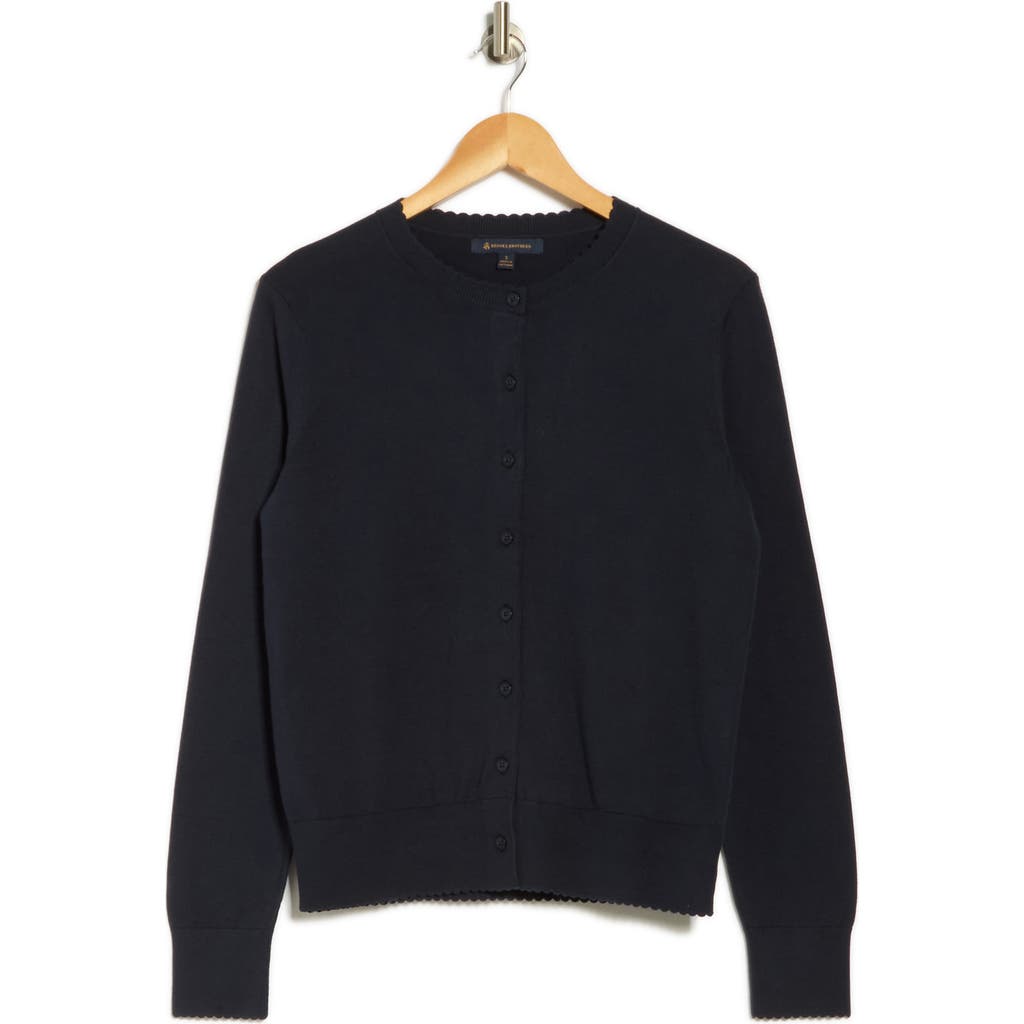 Brooks Brothers Scallop Trim Cotton Cardigan In Blue