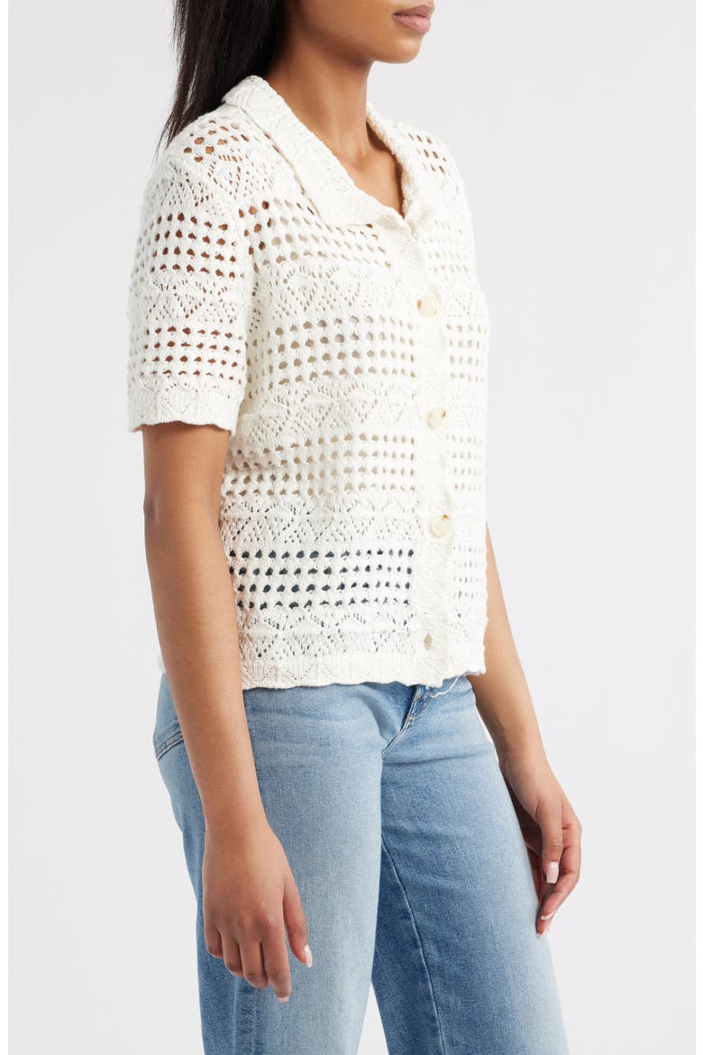 Penny Open Knit Short Sleeve Cardigan, Alternate, color, WHITE
