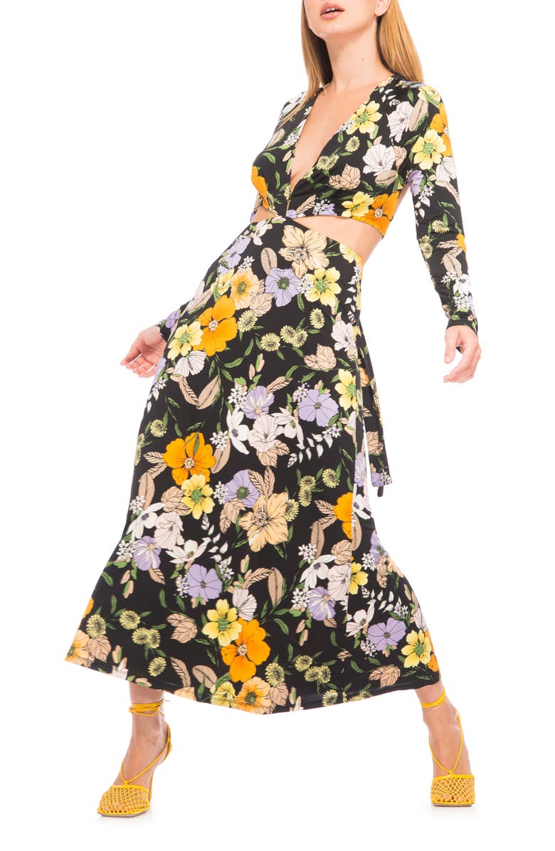 AFRM Assi Floral Cutout Detail Long Sleeve Knit Dress, Main, color,