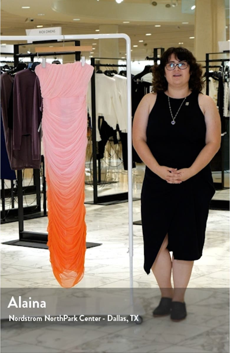 Gradient Color Strapless Ruched Mesh Gown, sales video thumbnail