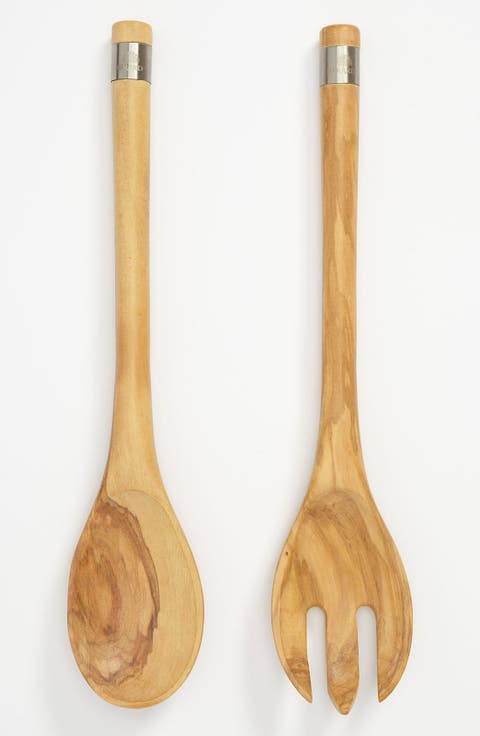 France Olive Wood Handcrafted 2 Piece Salad Server Set