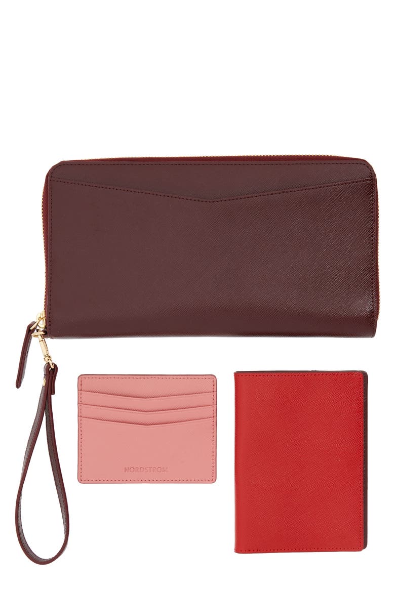 Leather Travel Organizer, Main, color, BURGUNDY/ PINK/ RED