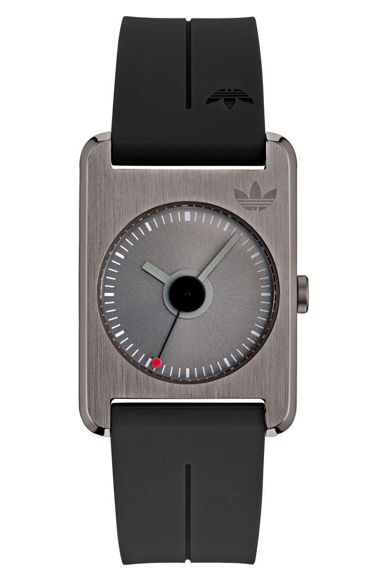 Rectangular Dial Silicone Strap Watch, 31mm, Main, color, BLACK