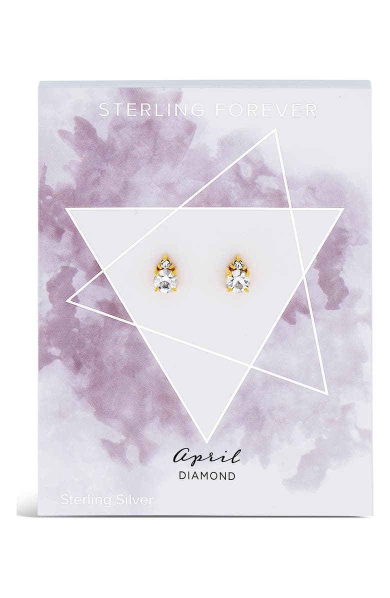 Sterling Forever 14K Gold Plated Sterling Silver Birthstone Stud Earrings - April, Alternate, color, 