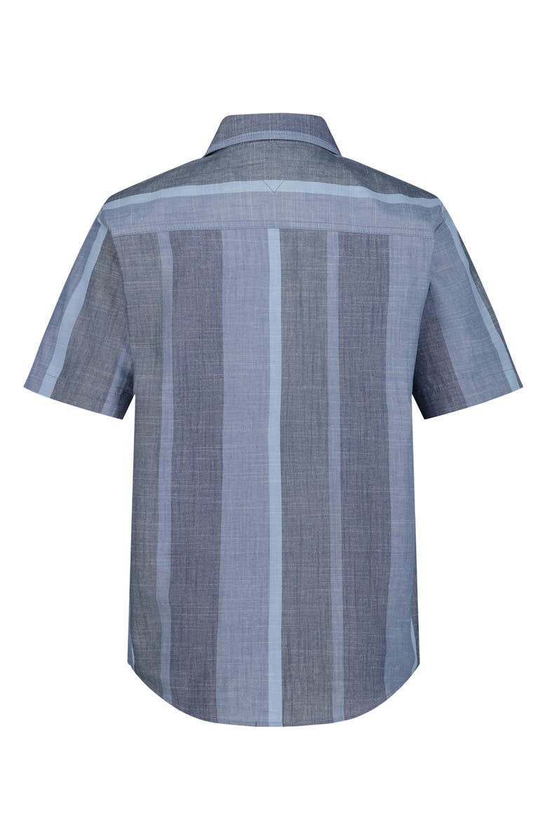 Tommy Hilfiger Kids' Stripe Slub Short Sleeve Button-Up Shirt, Alternate, color, Vintage Indigo