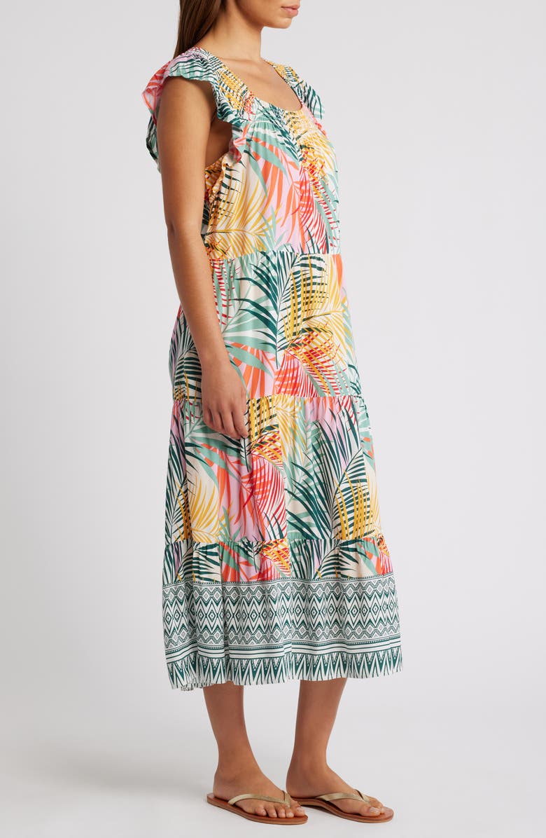 beachlunchlounge Eloise Flutter Sleeve Smocked Detail Sundress, Alternate, color, Green Heron