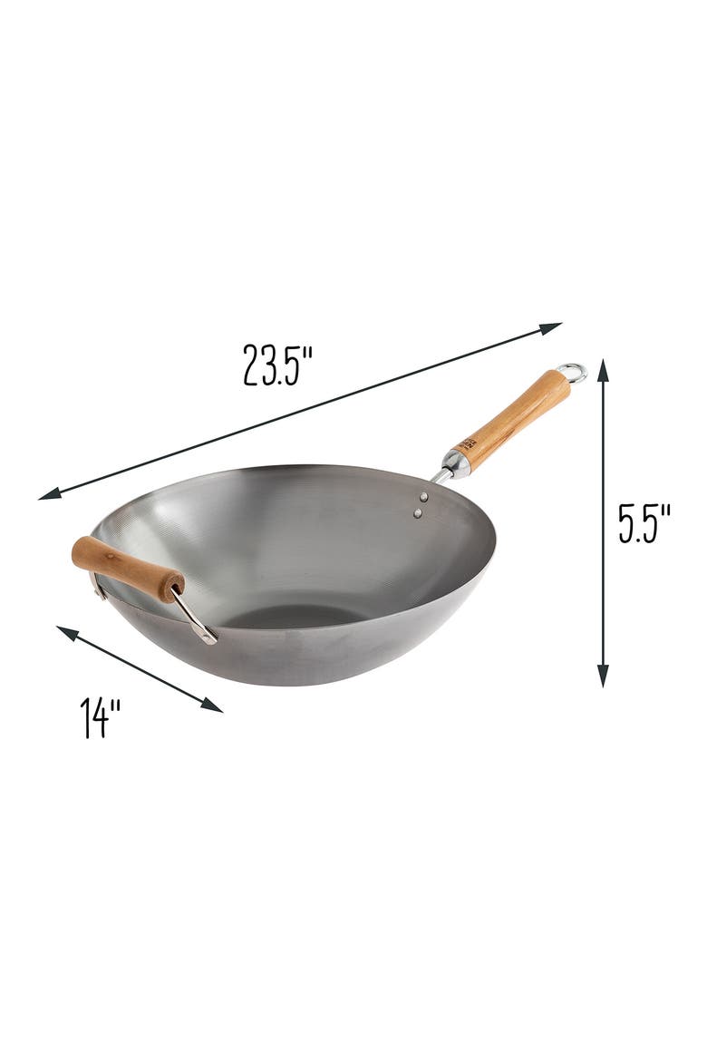 Classic Series Silver 14-Inch Carbon Steel Wok with Birch Handles, Alternate, color, SILVER