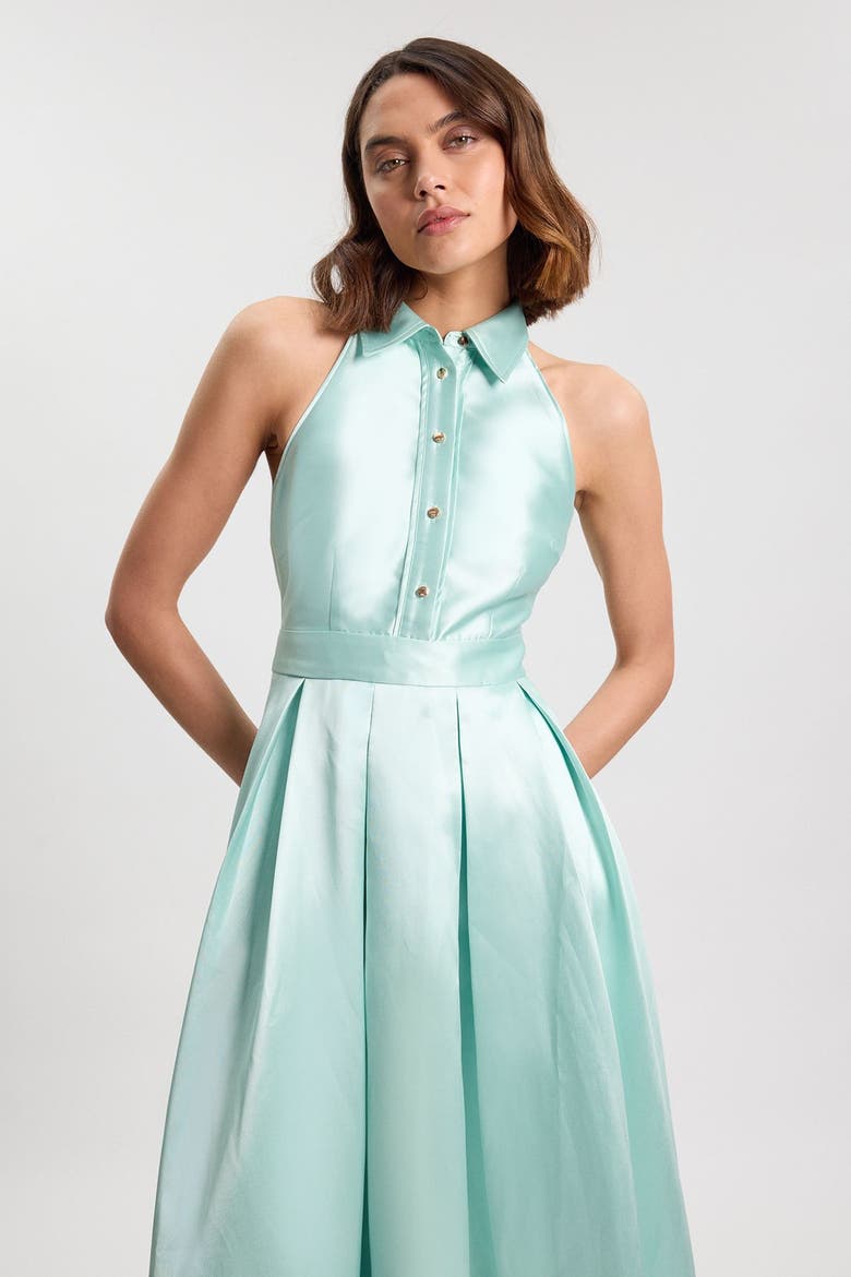 Twill Collared Maxi Dress, Alternate, color, Mint