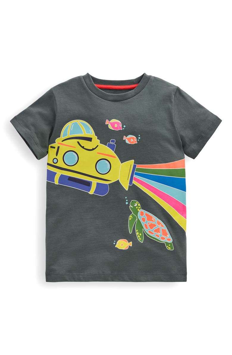 Mini Boden Kids' Submarine Glow in the Dark Cotton Graphic T-Shirt, Main, color, Smoke Submarine