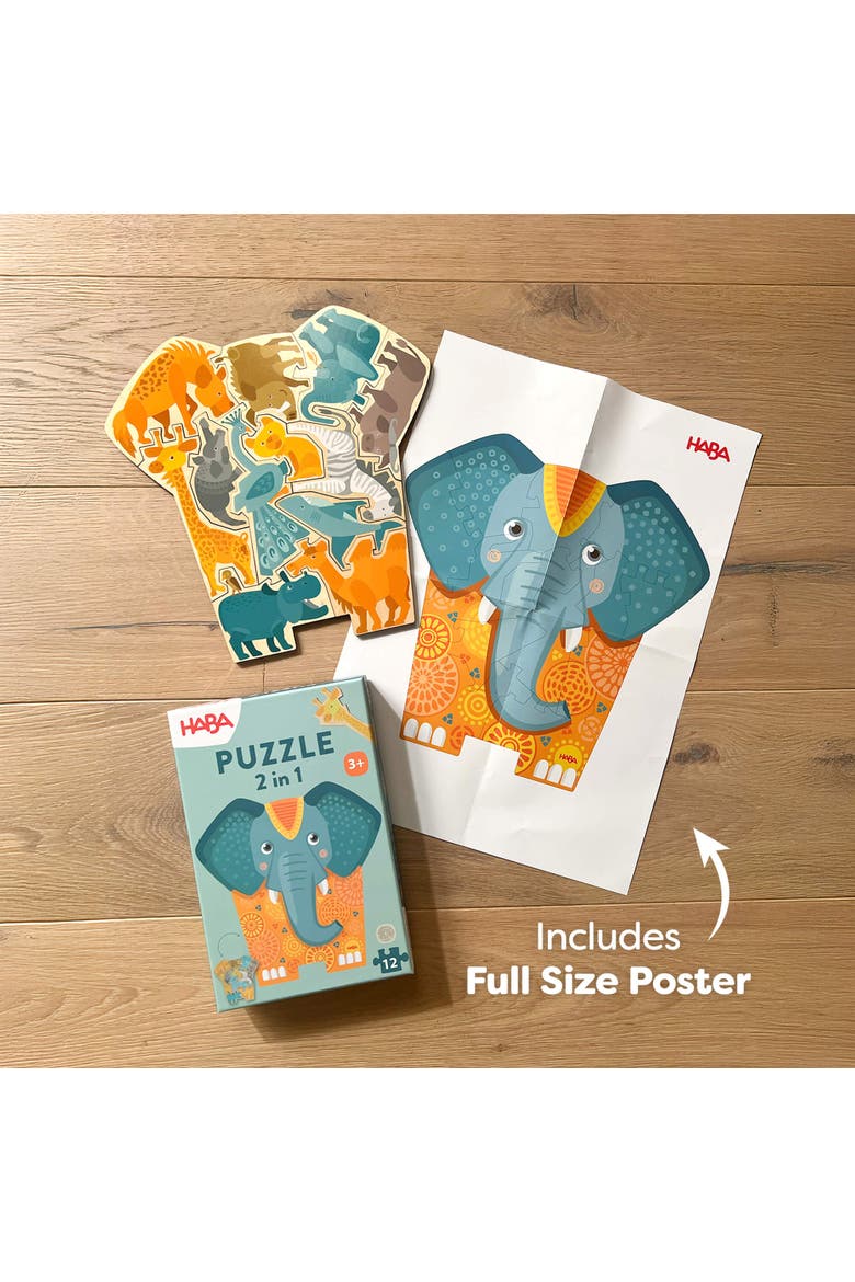 Wooden Puzzle Elephant - 2 in 1 Reversible Puzzle, Alternate, color, Multi
