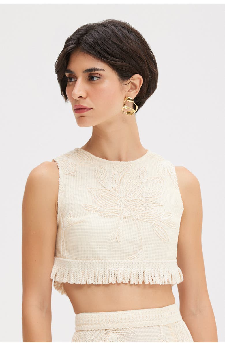 PatBO Joy Lace Fringe Top, Alternate, color, Off White