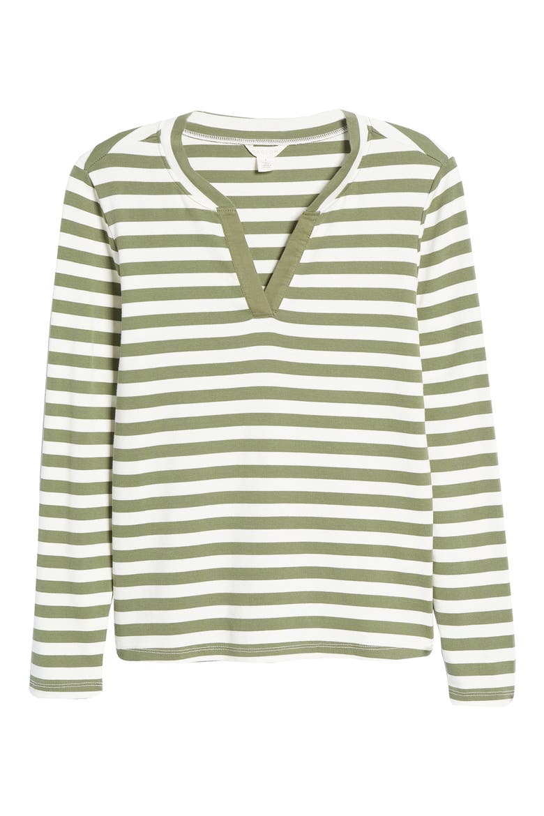 Stripe Split Neck Long Sleeve T-Shirt, Alternate, color, GREEN-IVORY CHARM STRIPE
