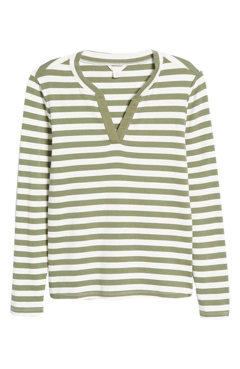 Caslon<sup>®</sup> Stripe Split Neck Long Sleeve T-Shirt, Alternate, color,