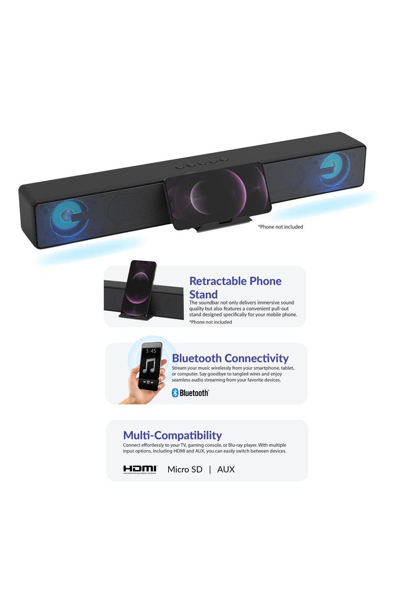 Portable 2.0 Channel Bluetooth Soundbar, Alternate, color, Black