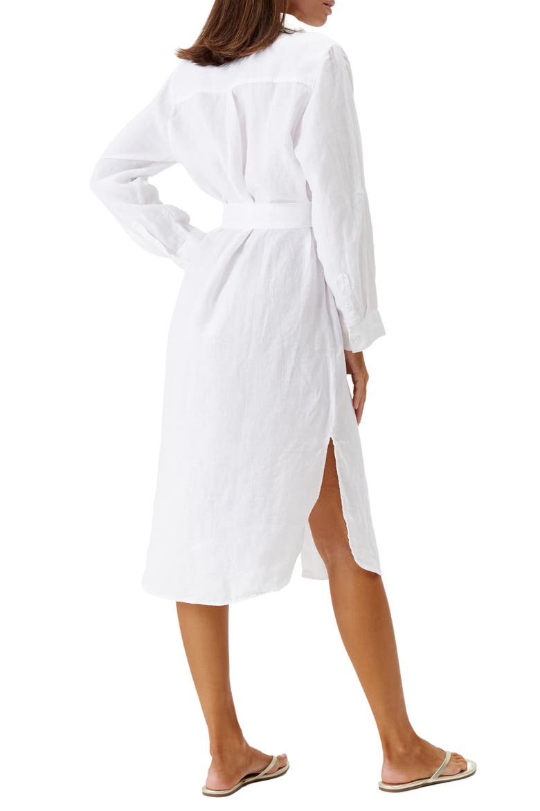 Dania Long Sleeve Linen Cover-Up Shirtdress, Alternate, color, WHITE