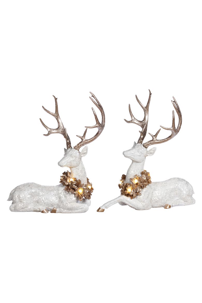 Reindeer with Wreath, Set of 2, Main, color, White