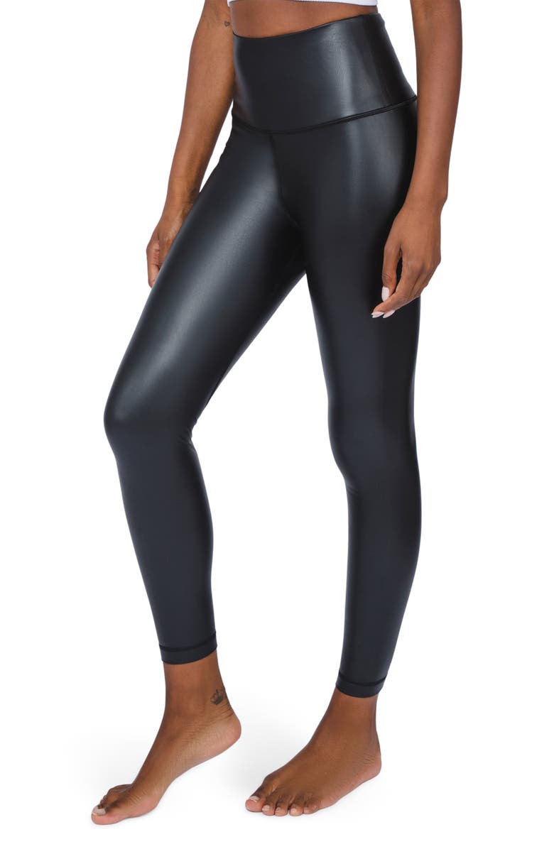 90 DEGREE BY REFLEX Fleece Lined Faux Leather Leggings, Alternate, color, Black