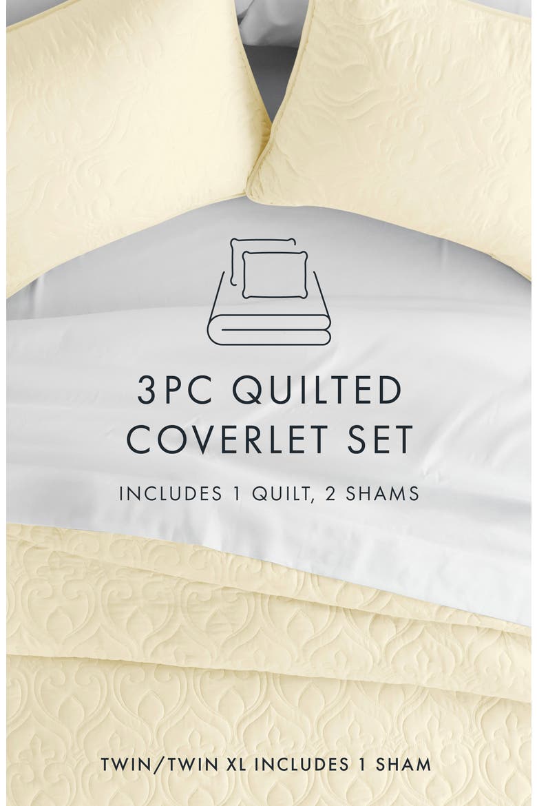 HOME SPUN Premium Ultra Soft Damask Pattern Quilted Coverlet Set, Alternate, color, YELLOW