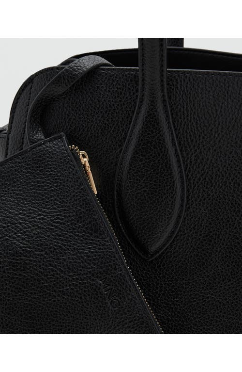 Mango Medium Pebbled Faux Leather Handbag In Black