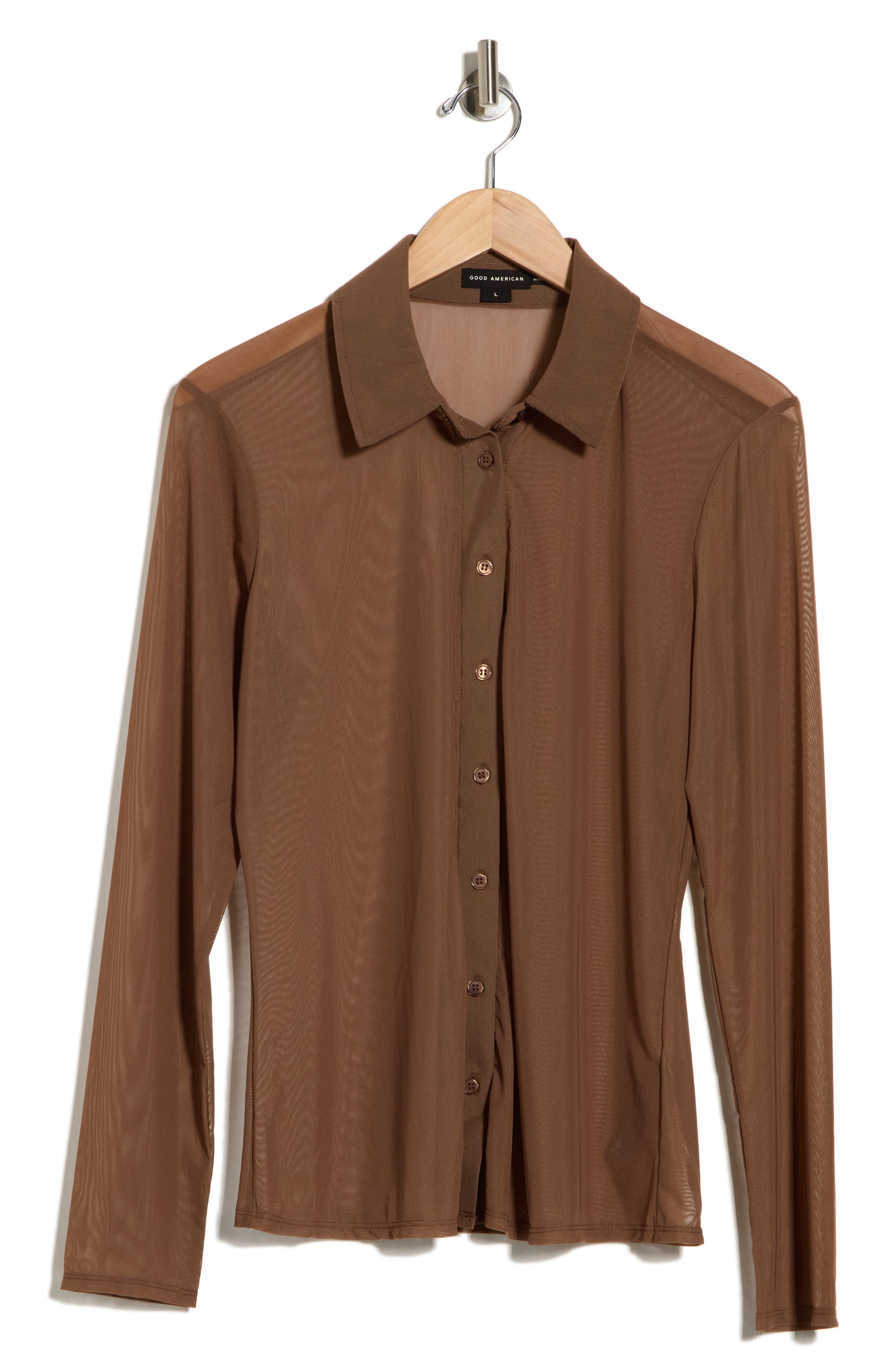 Good American Mesh Button-Up Shirt