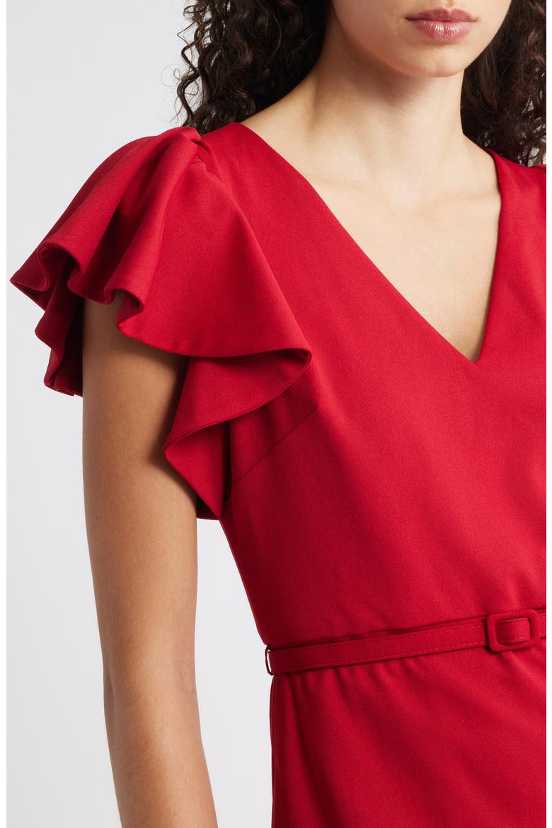 Belted Flutter Sleeve Sheath Dress, Alternate, color, TITIAN RED